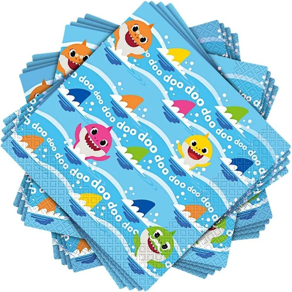 Unique Baby Shark Multicolored Luncheon Napkins - 5" (Pack of 16) - Vibrant Paper Napkins, Perfect for Kid's Parties