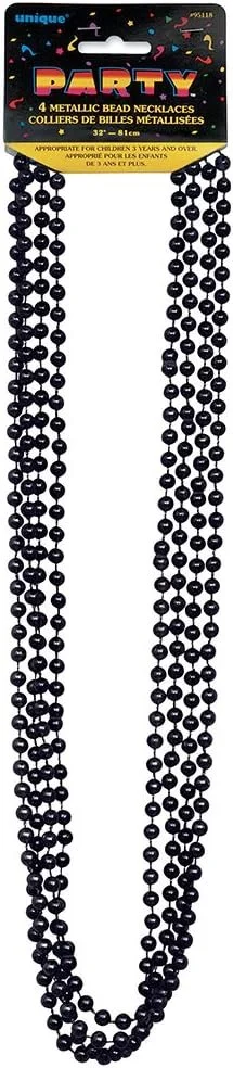 Metallic Black Plastic Bead Necklaces - 32'', 4 Count