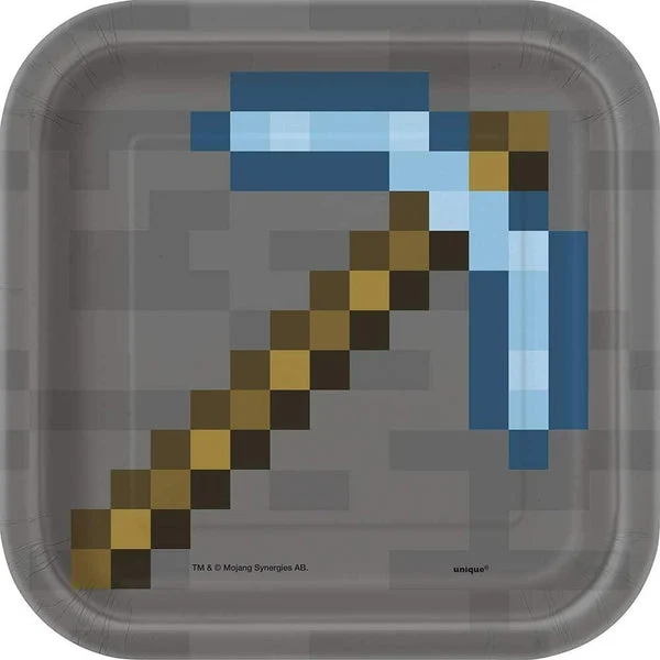 Multicolor Minecraft Square Dessert Plates (7") 8 Count - Unique Design, Super Sturdy & Fun, Ideal for Geeks, Gamers & Kids Themed Parties