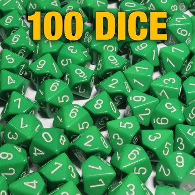 Opaque 10-sided Dice - Set of 100 Green d10s