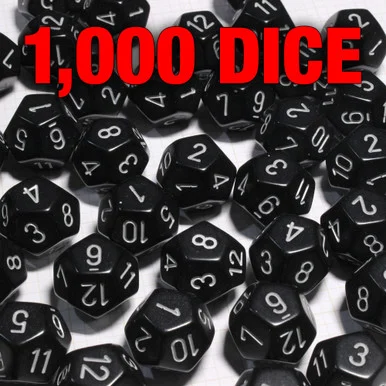 Opaque 12-sided Dice - Set of 1000 Black d12s
