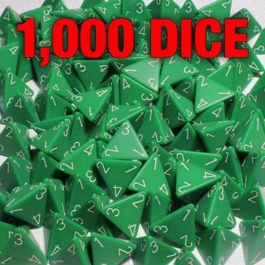 Opaque 4-sided Dice - Set of 1000 Green d4s