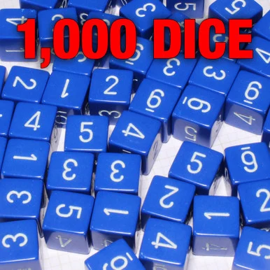 Opaque 6-sided Numeral Dice - Set of 1000 Blue d6s
