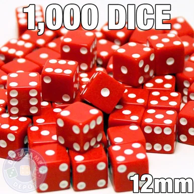 Opaque Dice - Set of 1000 Premium Red 12mm d6s