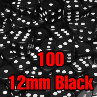 Opaque Round-Corner Dice - Set of 100 Black 12mm d6s