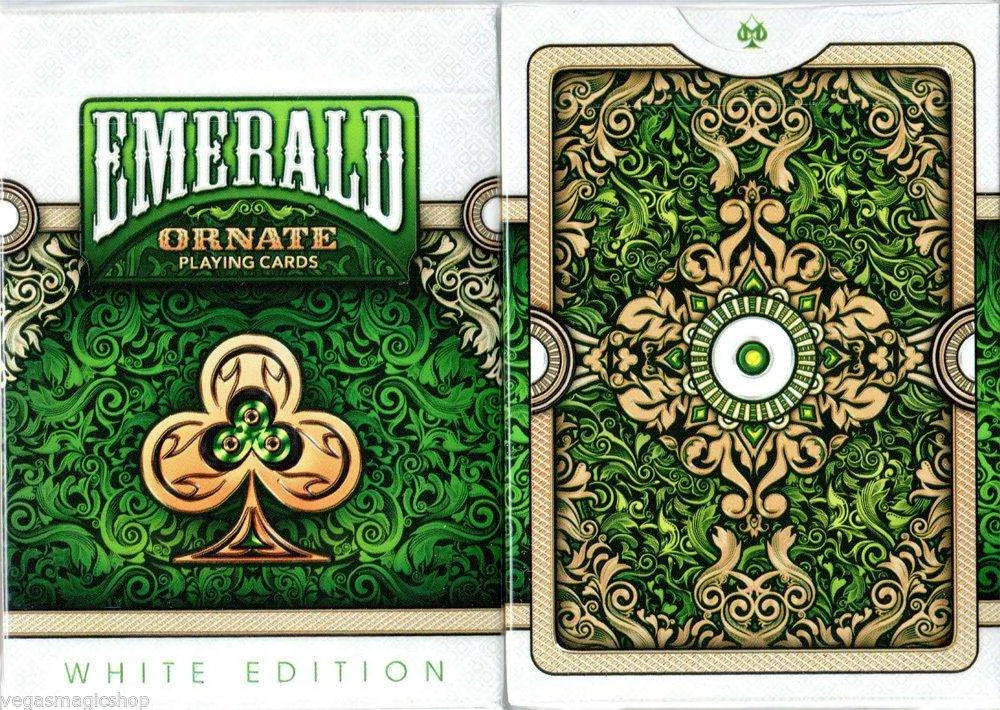 Ornate White Emerald Playing Cards Deck USPCC