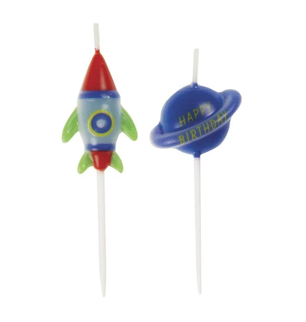 Outer Space Pick Birthday Candles (Pack of 6) - Stellar Rocket & Spaceship Designs, Perfect Space-Themed Cake Toppers for Kids & Space Enthusiasts