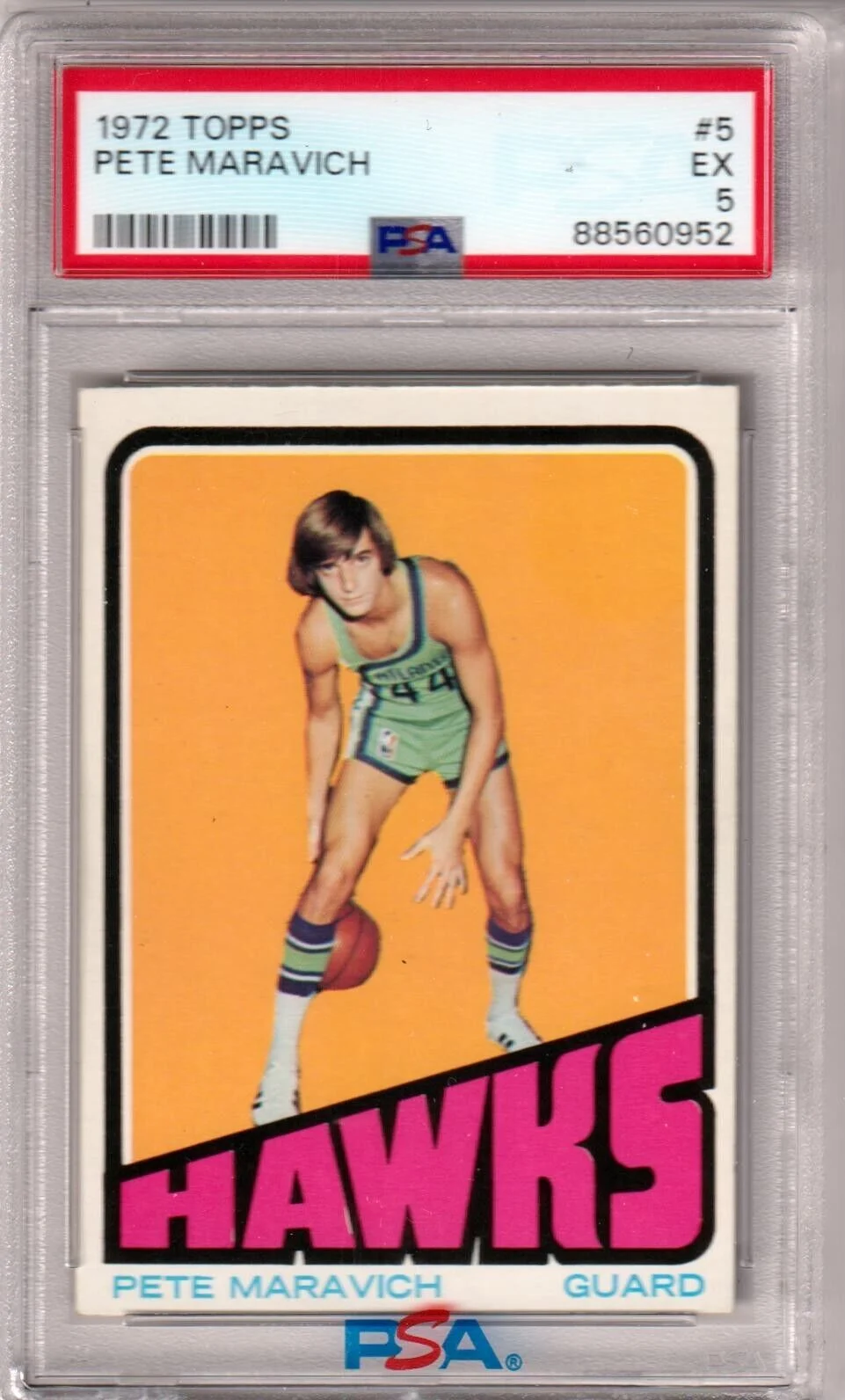 PETE MARAVICH 1972 Topps #5 PSA 5 EX - HAWKS