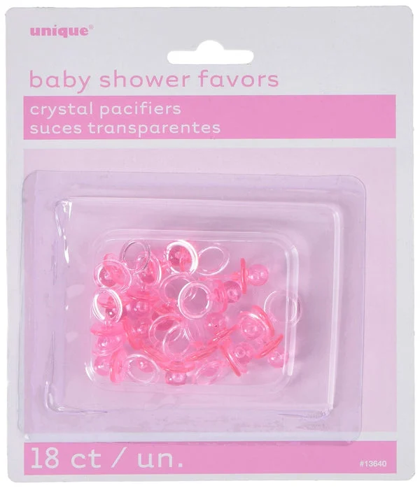 Pink Acrylic Crystal Pacifier Favors - 18 Pieces, 1'' - Adorable Party Decorations for Baby Showers and Gender Reveals