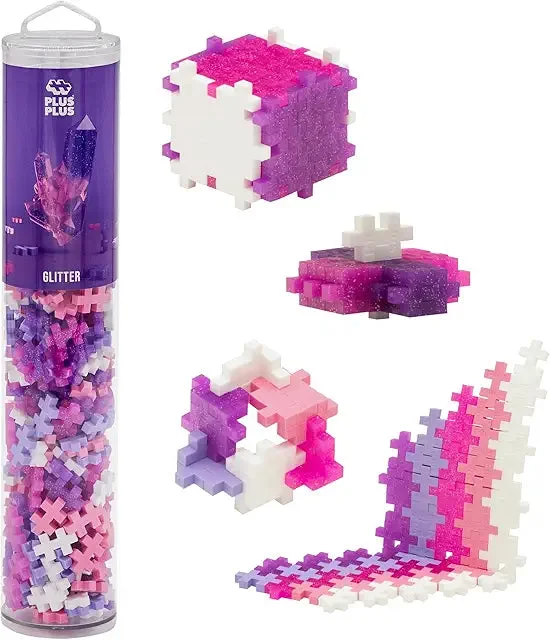 Plus-Plus 240 Piece Interlocking Building Blocks Play Tube - Glitter Mix - Open-Ended STEM Toy for Kids