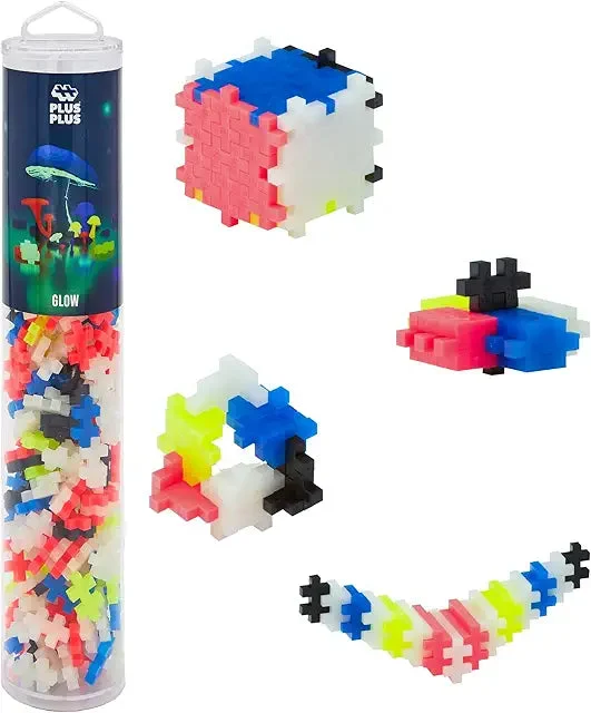 Plus-Plus 240 Piece Interlocking Building Blocks Play Tube - Glow in the Dark - Open-Ended STEM Toy for Kids