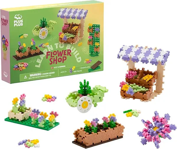 Plus-Plus Learn to Build Set - Flower Shop Mix - 400 Interlocking Mini Building Blocks 3D Puzzle STEM Toy for Kids