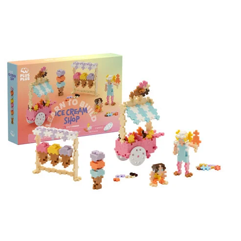 Plus-Plus Learn to Build Set - Ice Cream Shop - 280 Interlocking Mini Building Blocks 3D Puzzle STEM Toy for Kids