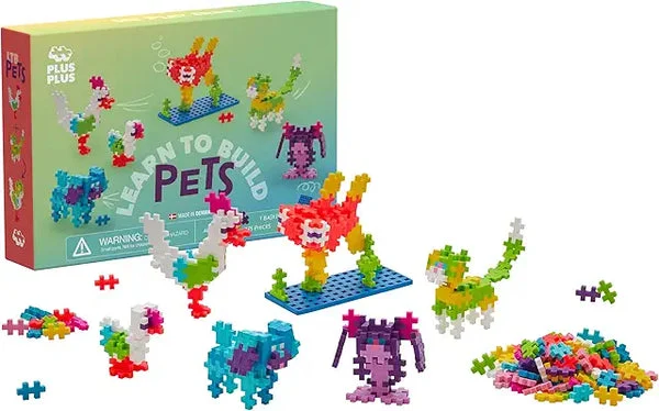 Plus-Plus Learn to Build Set - Pets - 275 Interlocking Mini Building Blocks 3D Puzzle STEM Toy for Kids