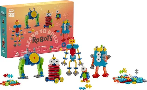 Plus-Plus Learn to Build Set - Robots - 250 Interlocking Mini Building Blocks 3D Puzzle STEM Toy for Kids