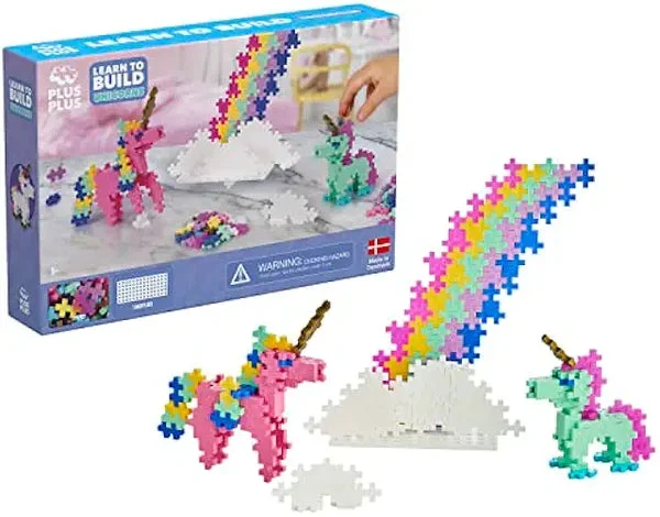 Plus-Plus Learn to Build Set - Unicorns - 275 Interlocking Mini Building Blocks 3D Puzzle STEM Toy for Kids