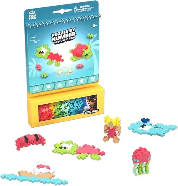 Plus-Plus Puzzle by Number Activity Pad - Ocean - Interlocking Mini Building Blocks 3D Pixel Puzzle STEM Toy for Kids