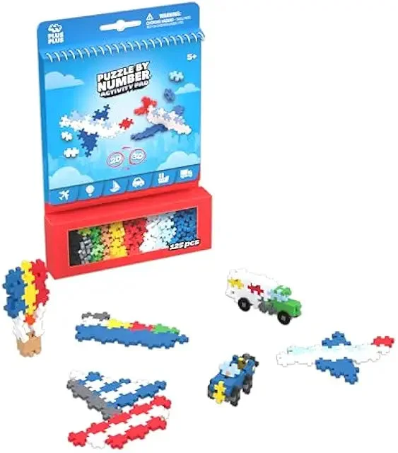 Plus-Plus Puzzle by Number Activity Pad - Transportation - Interlocking Mini Building Blocks 3D Pixel Puzzle STEM Toy for Kids