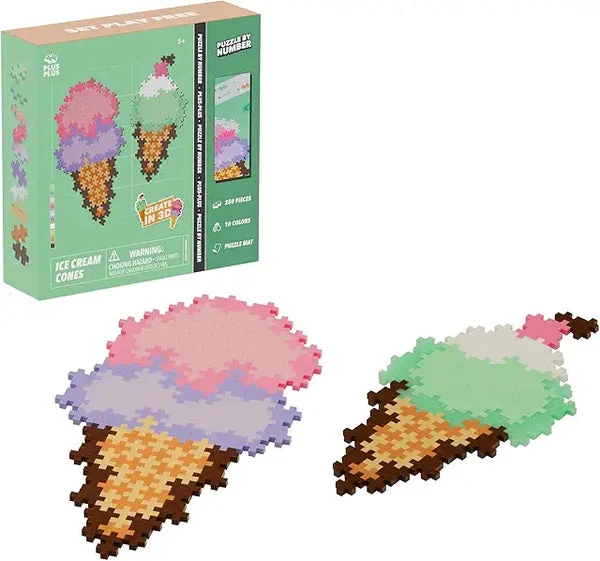 Plus-Plus Puzzle by Number - Ice Cream Cones - 250 Interlocking Mini Building Blocks 3D Pixel Art Kit for Kids