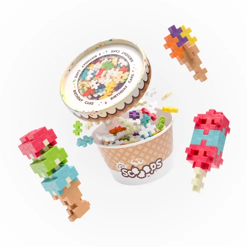 Plus-Plus Scoops - Birthday Cake - 100 Interlocking Building Blocks Fun Activity for Kids