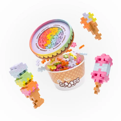 Plus-Plus Scoops - Rainbow Sherbet - 100 Interlocking Building Blocks Fun Activity for Kids