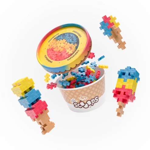 Plus-Plus Scoops - Superhero - 100 Interlocking Building Blocks Fun Activity for Kids