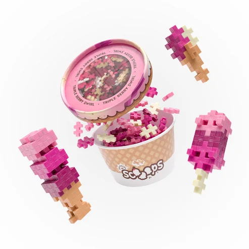 Plus-Plus Scoops - Triple Berry Swirl - 100 Interlocking Building Blocks Fun Activity for Kids