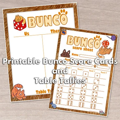 Printable Cat-Themed Bunco Score Card and Table Tally