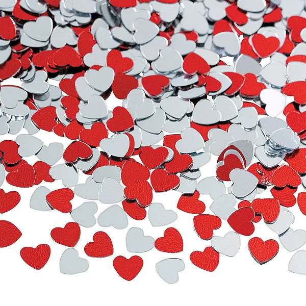 RED/SILVER HEART CONFETTI (2 OUNCE) - Party Decor - 1 Piece