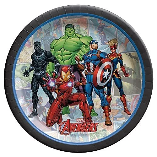 Round Plates, 7" (8-Pack) - Vibrant Premium Quality Party Plates, Perfect for Parties & Events, Marvel Avengers Powers Unite