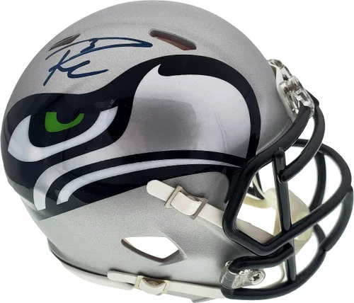 Russell Wilson Autographed AMP Seattle Seahawks Speed Mini Helmet In Blue RW Holo Stock #159115