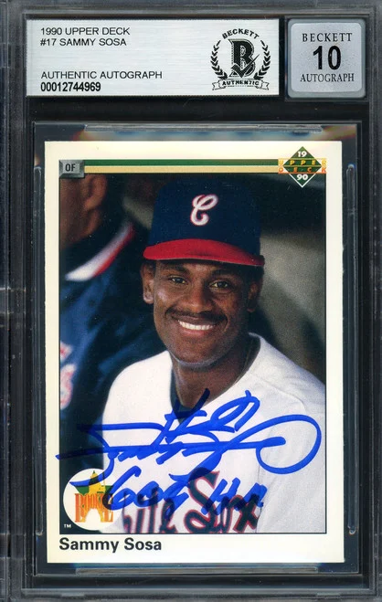 Sammy Sosa Autographed 1990 Upper Deck Rookie Card #17 Chicago White Sox Auto Grade 10 Beckett BAS Stock #177674