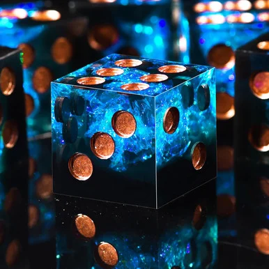 Sharp-Edge 6-sided Resin Dice - Set of 6 Black and Blue