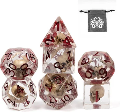 Skull Dice Set - Translucent Dice with Bag