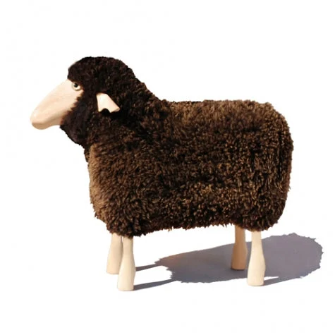 Small Brown Furry Decorative Sheep Pine Wood