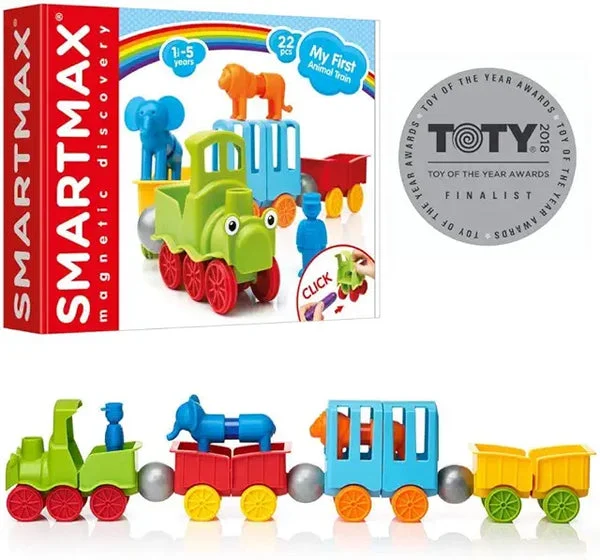 SmartMax My First Animal Train Magnetic Building Set with Moving Train and Soft Animals - STEM Toy Ages 1-5