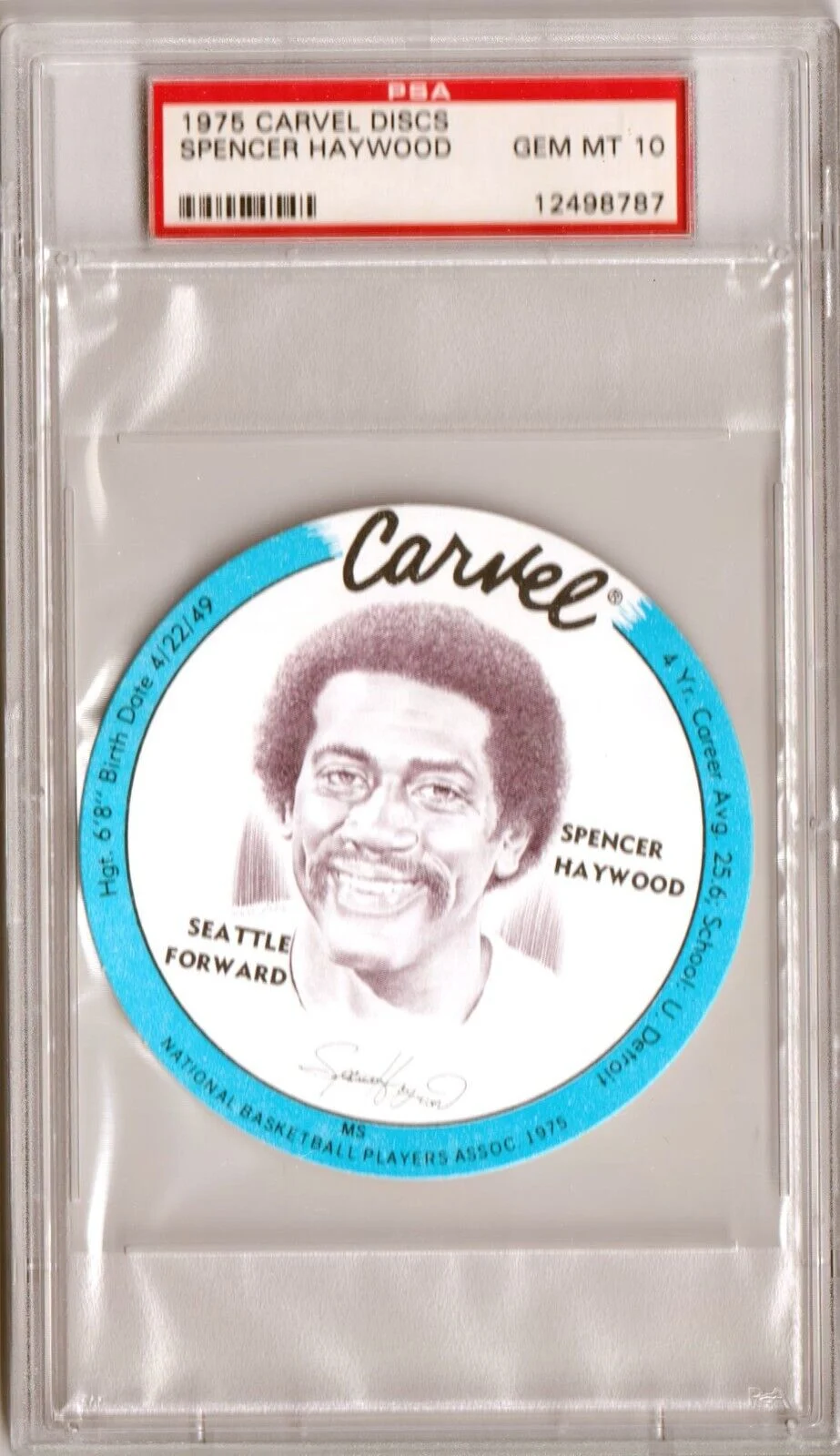 SPENCER HAYWOOD 1975 Carvel Discs PSA 10 GEM MINT - SEATTLE SUPERSONICS