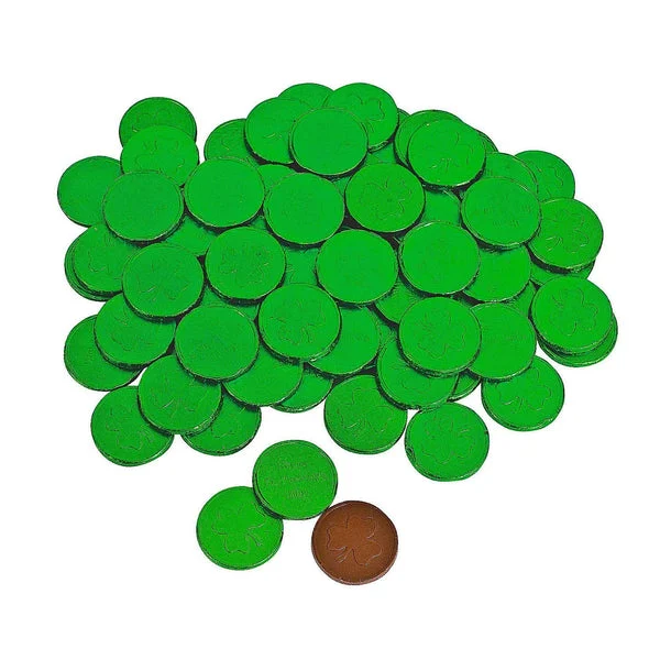St Patrick's Day Chocolate Coin Candy, 1 Pound, Approximately 75 pieces, Green Foil Wrapped Pieces, Perfect for St. Patrick's Day
