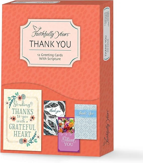 Thank you with Gratitude and Biblical Scripture Verses (Box of 12 Greeting Cards with Envelopes)