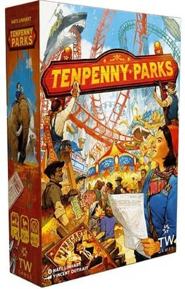 Thunderworks Games - Tenpenny Parks | Theme Park | Strategy Board Game | Polyomino Tiles | Competetive Worker Placement | Ages 14+ | Family Game for 1-5 Players | 45-75 Minutes
