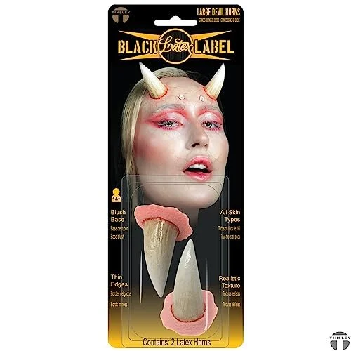 Tinsley Transfers Large Devil Horns by Black Label Latex – Professional Latex Horns for Halloween, Cosplay & Fantasy Costumes – Realistic, Lightweight & Reusable Costume Accessories
