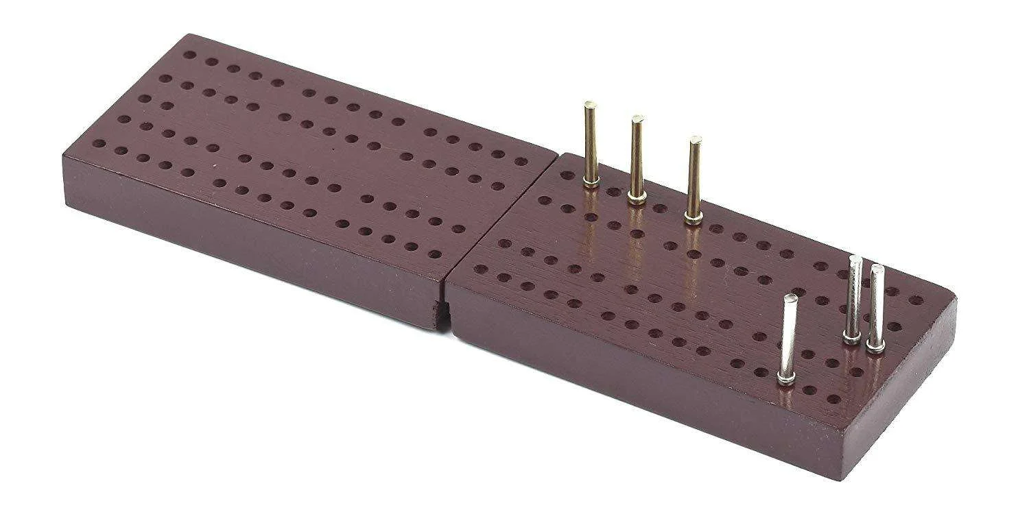 Travel Pocket Size Wooden Cribbage Board with Metal Pegs