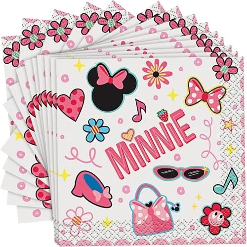 Unique Disney Iconic Minnie Mouse Beverage Paper Napkins | 5" x 5" | 16 Pcs