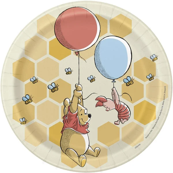 Unique Disney Winnie the Pooh Round Dessert Plates - 7" (Pack of 8) - Colorful Party Plates, Perfect for Birthdays and Celebrations
