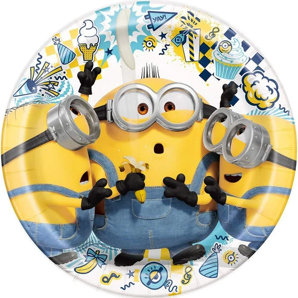 Unique Fun & Festive Minions 2 Round Dinner Plates Set - 9" (8 Pc.) - Perfect for Themed Parties & Celebrations