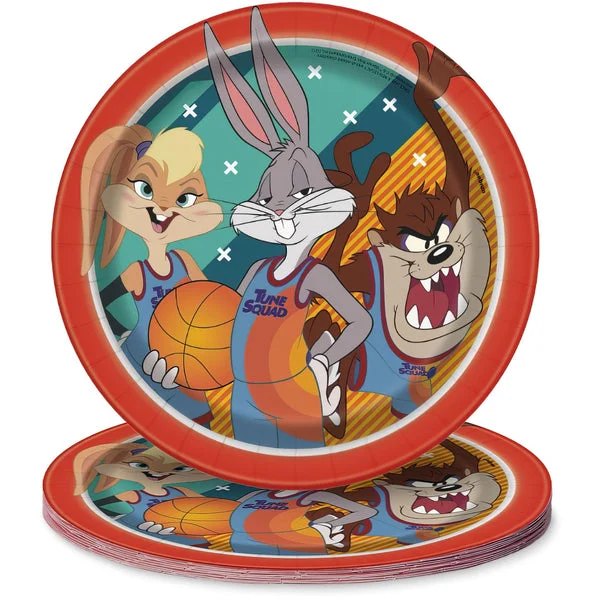 Unique Industries Disposable Space Jam Round Dessert Plates - 7" (8 Ct) | Perfect for Celebrations & Events