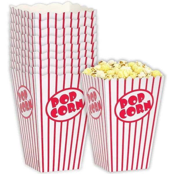 Unique Industries Red and White Striped Popcorn Boxes-6" x 4.25", 10 Pcs