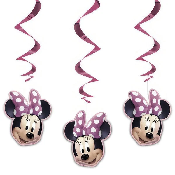 Unique Minnie Mouse Hanging Swirl Decorations - 26" | Pink | 3 Pcs