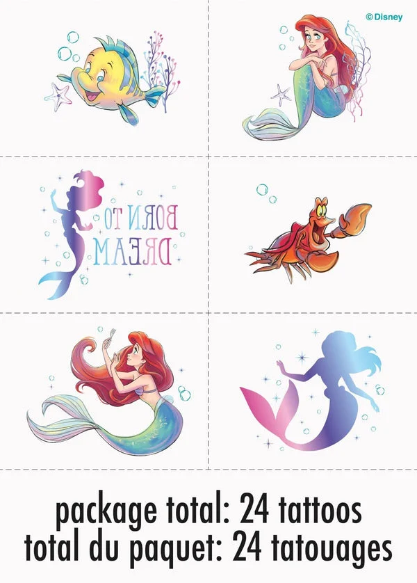 Unique Multicolor Disney The Little Mermaid Tattoos (24 Count) - Transform Your Skin with Magical, Long-lasting Designs, Perfect Party Favors for Mermaid Lovers