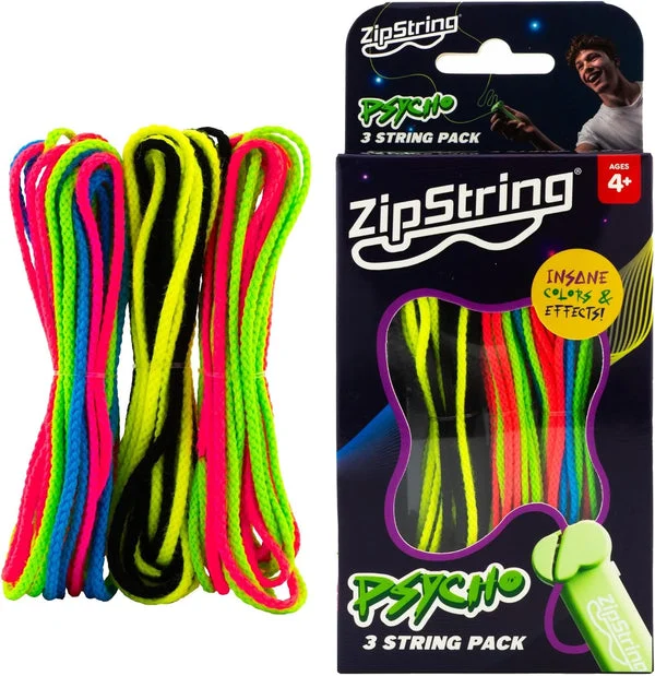 ZipString Psycho Strings - Pack of 3 - Glow in the Dark Luma Replacement Strings for Rope Launcher Toy - UV Reactive Fidget String for Kids & Adults - Shark Tank Featured - Device Not Included